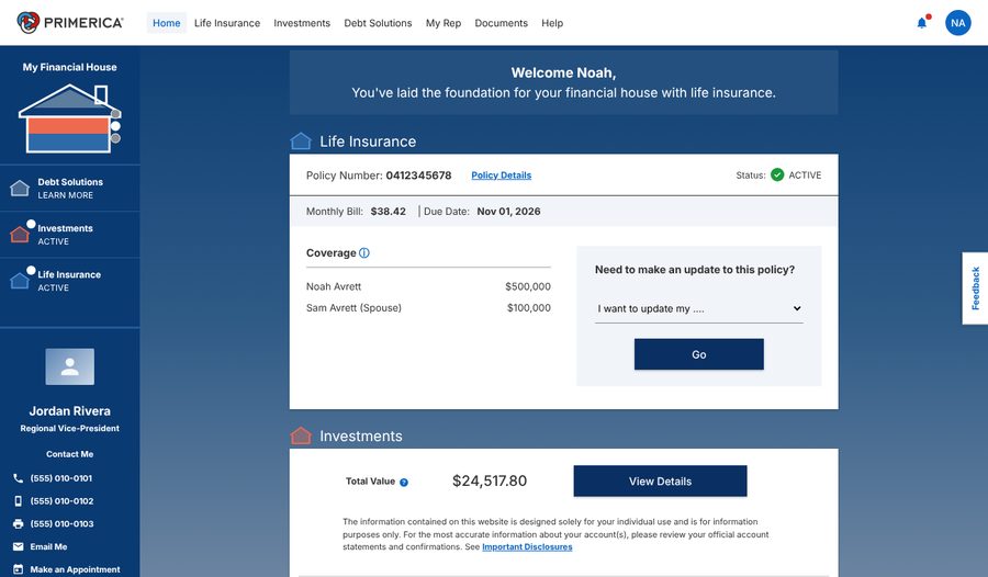 MyPrimerica home page